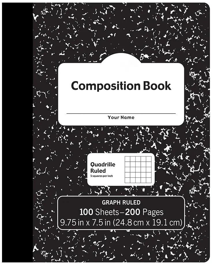 100 Sheet Quad Ruled Composition Notebook (Hard Cover) 9.75" H x 7.5" W