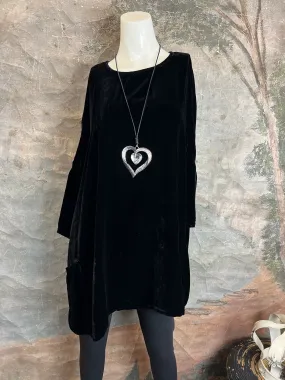 6024 CUTLOOSE Velvet 2 Pkt Top-Black
