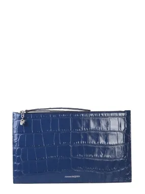 Alexander McQueen Skull Motif Crocodile Embossed Clutch Bag