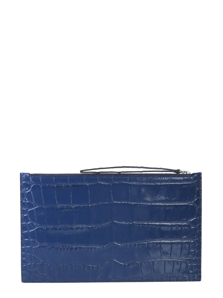 Alexander McQueen Skull Motif Crocodile Embossed Clutch Bag