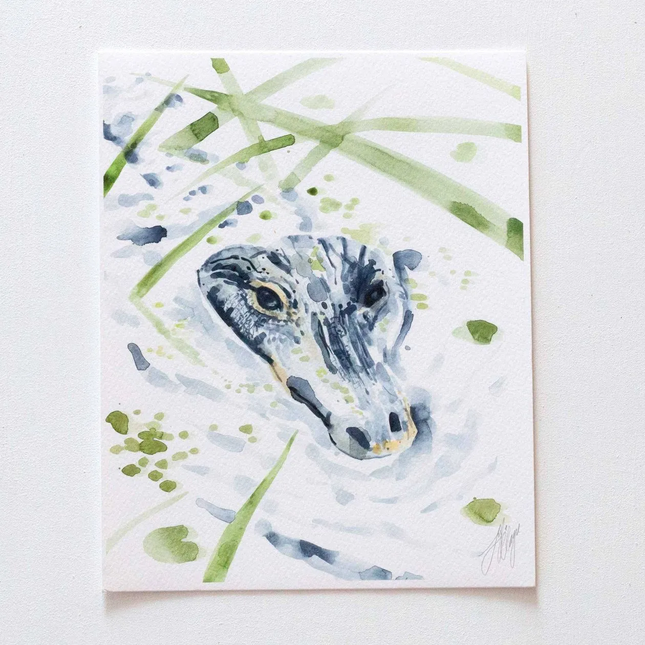 Alligator in the Reeds 5" x 7" Lyla Clayre Print