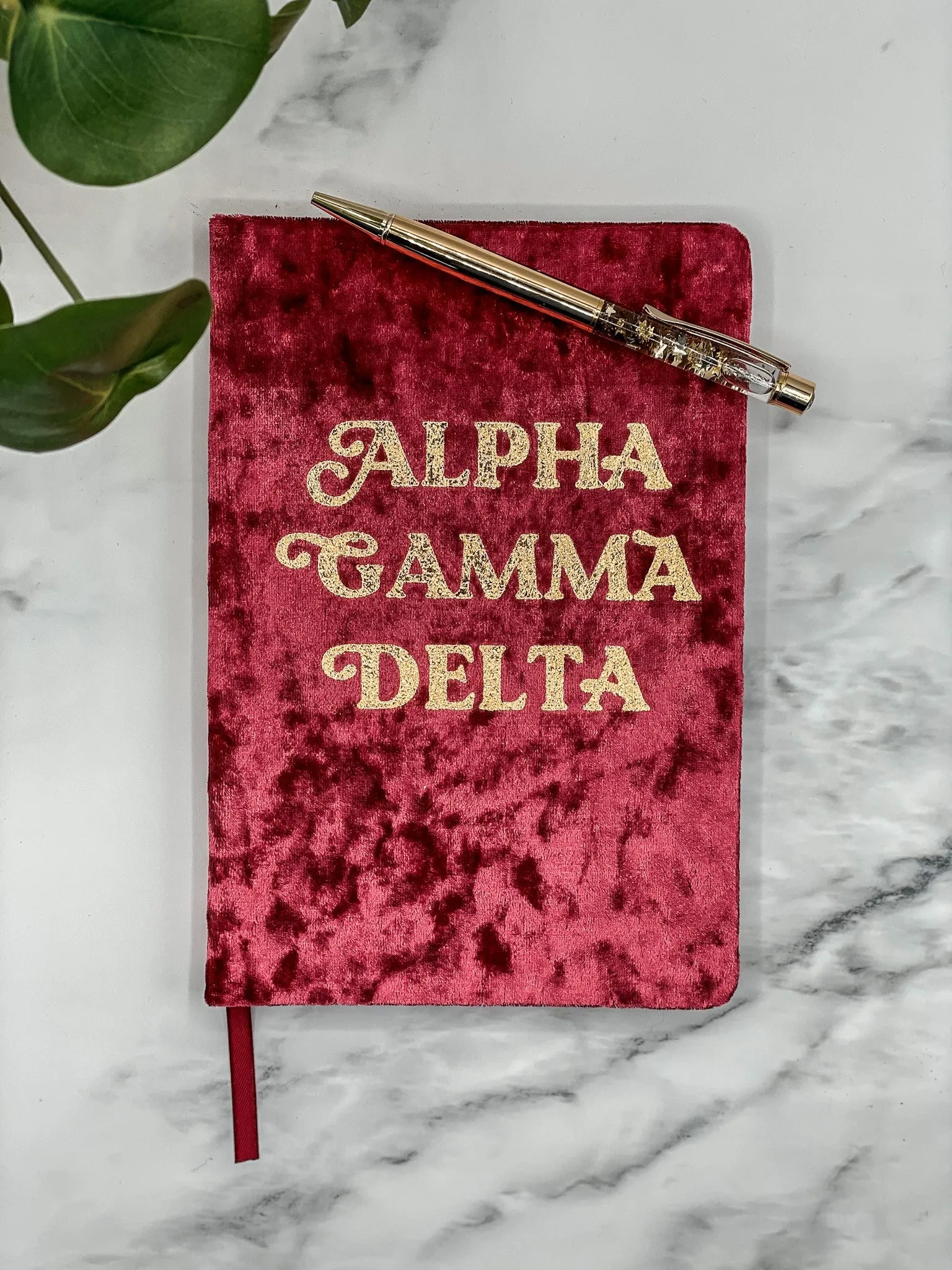 Alpha Gamma Delta Velvet Notebook with Gold Foil Imprint