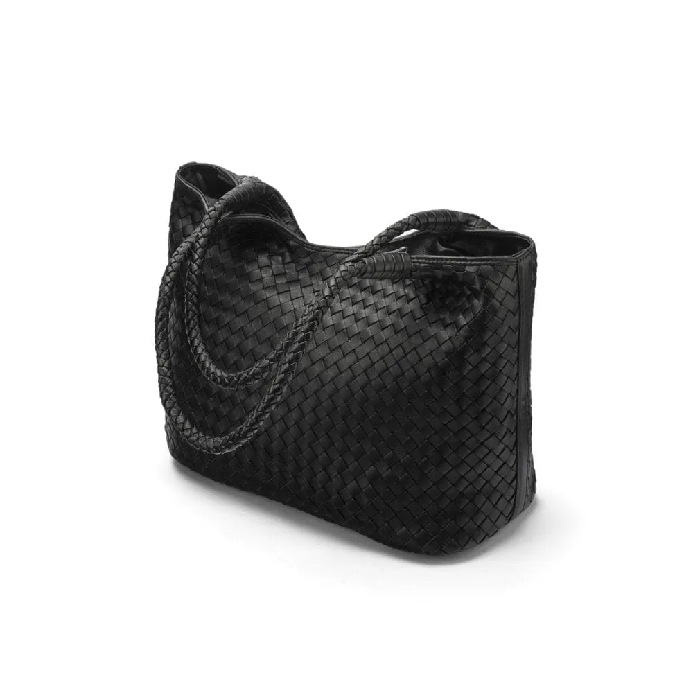 Anya Woven Leather Shoulder Bag - Black