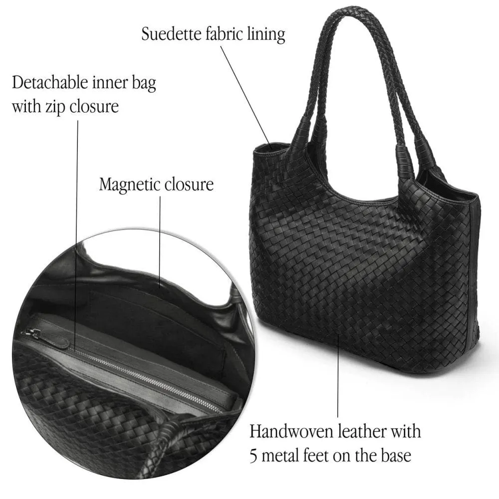 Anya Woven Leather Shoulder Bag - Black