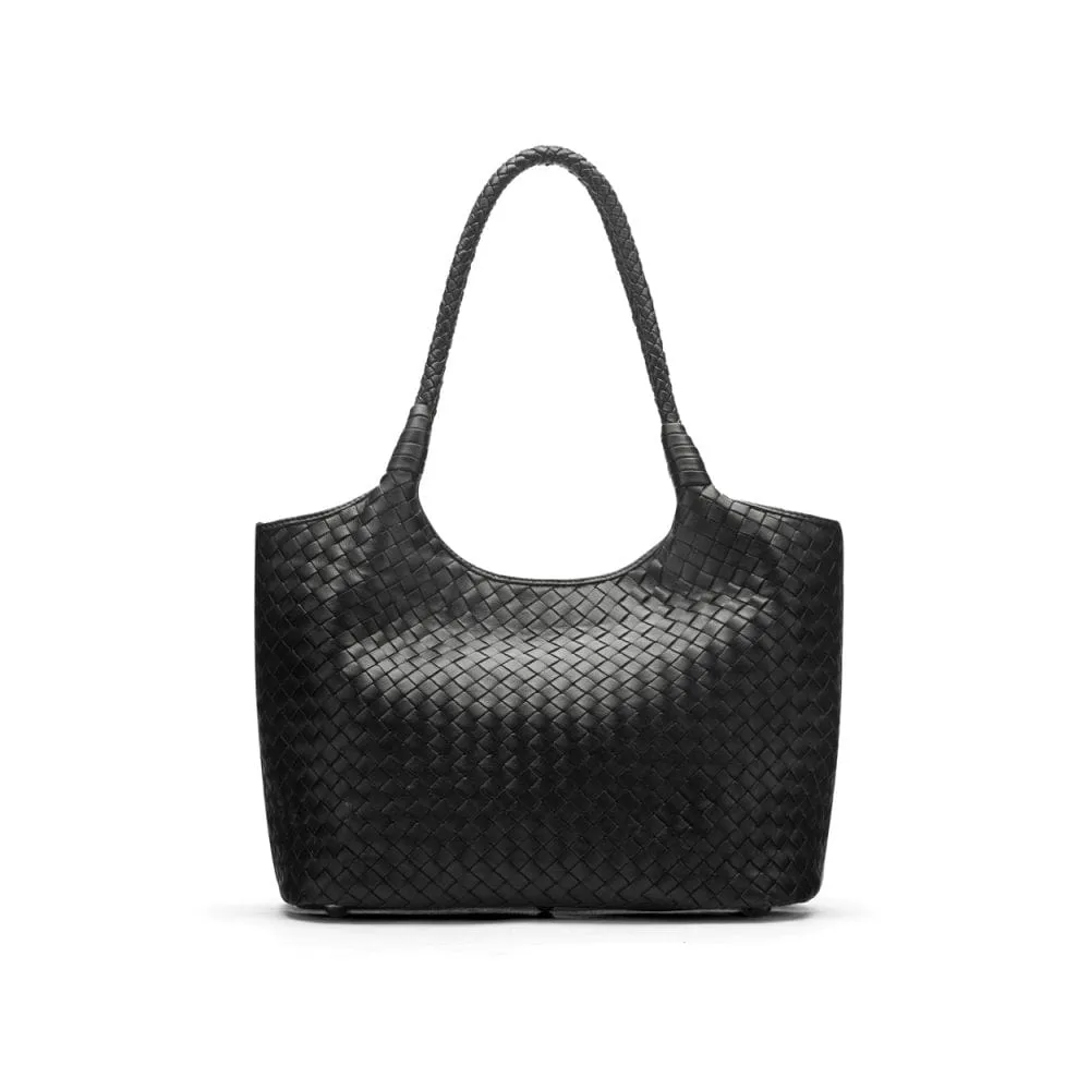 Anya Woven Leather Shoulder Bag - Black