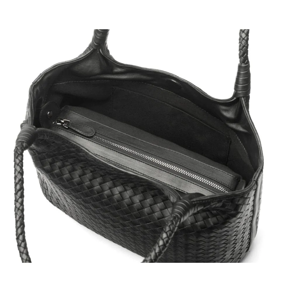 Anya Woven Leather Shoulder Bag - Black