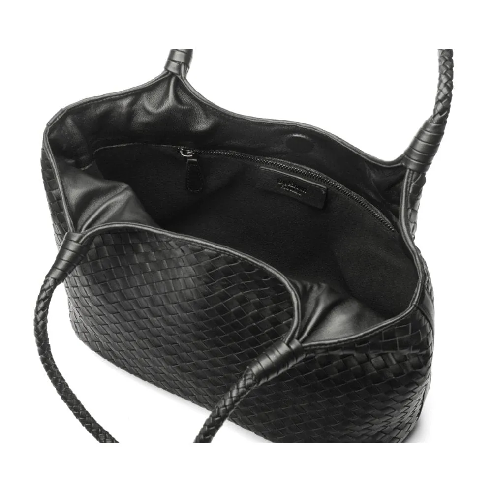 Anya Woven Leather Shoulder Bag - Black