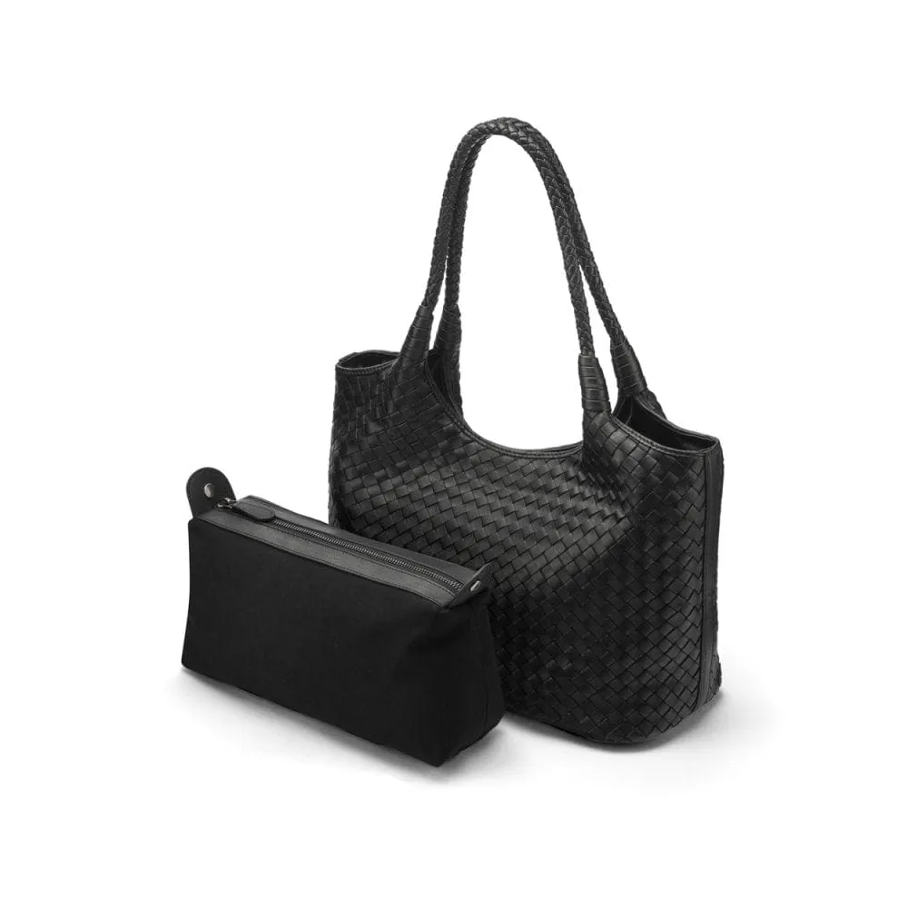 Anya Woven Leather Shoulder Bag - Black