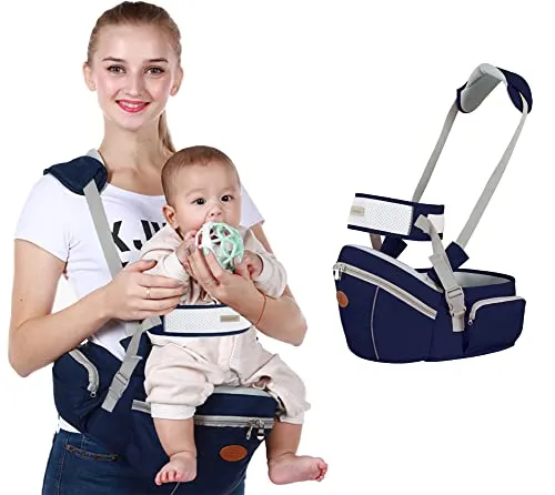 Baby Hip Seat Carrier Baby Waist Stool for Child Infant Toddler with Adjustable Strap Buckle Pocket Soft Inner Huge Storage (Black)