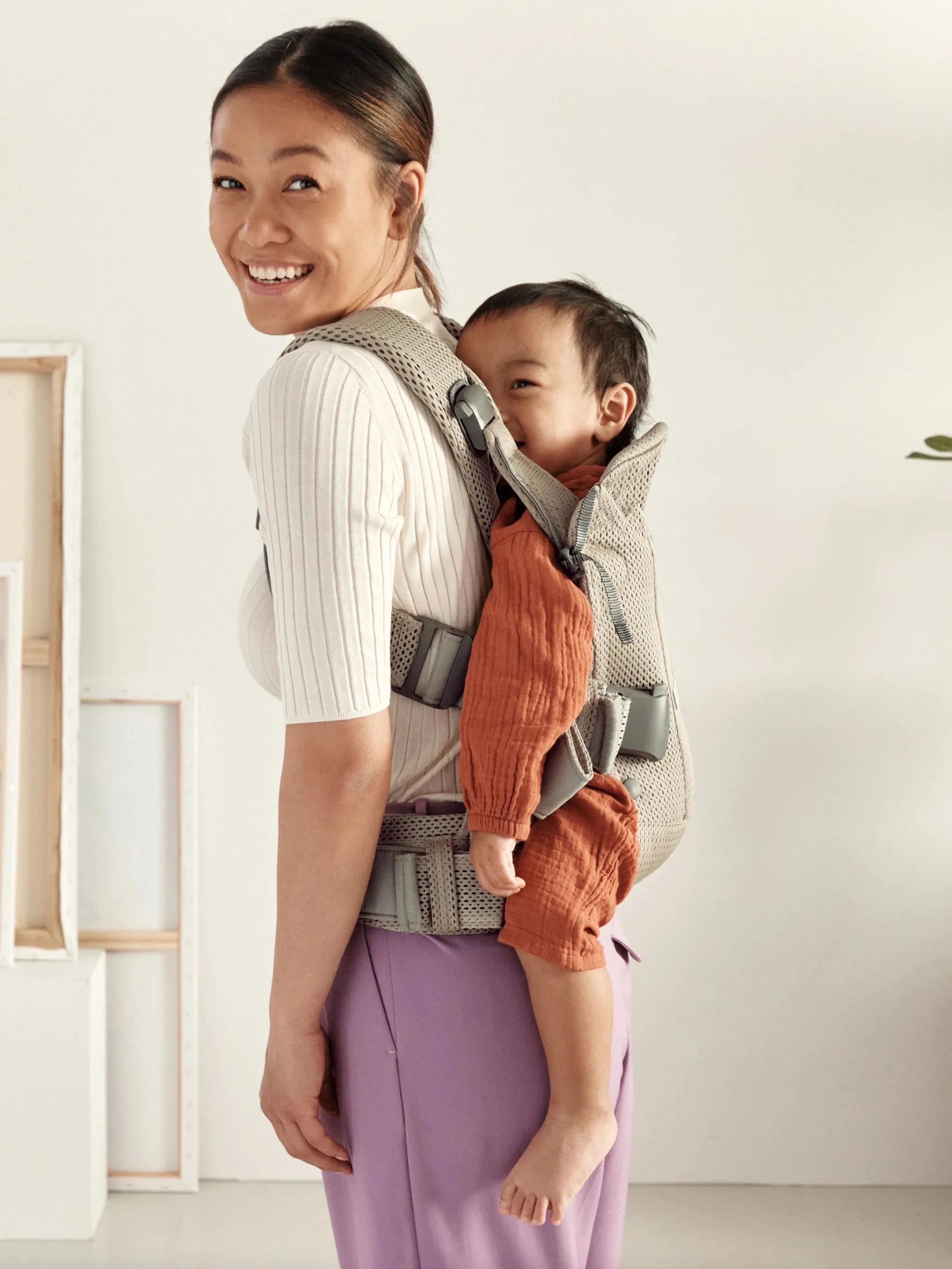 BabyBjorn Draagzak One Cotton 3D Mesh Grijs Beige