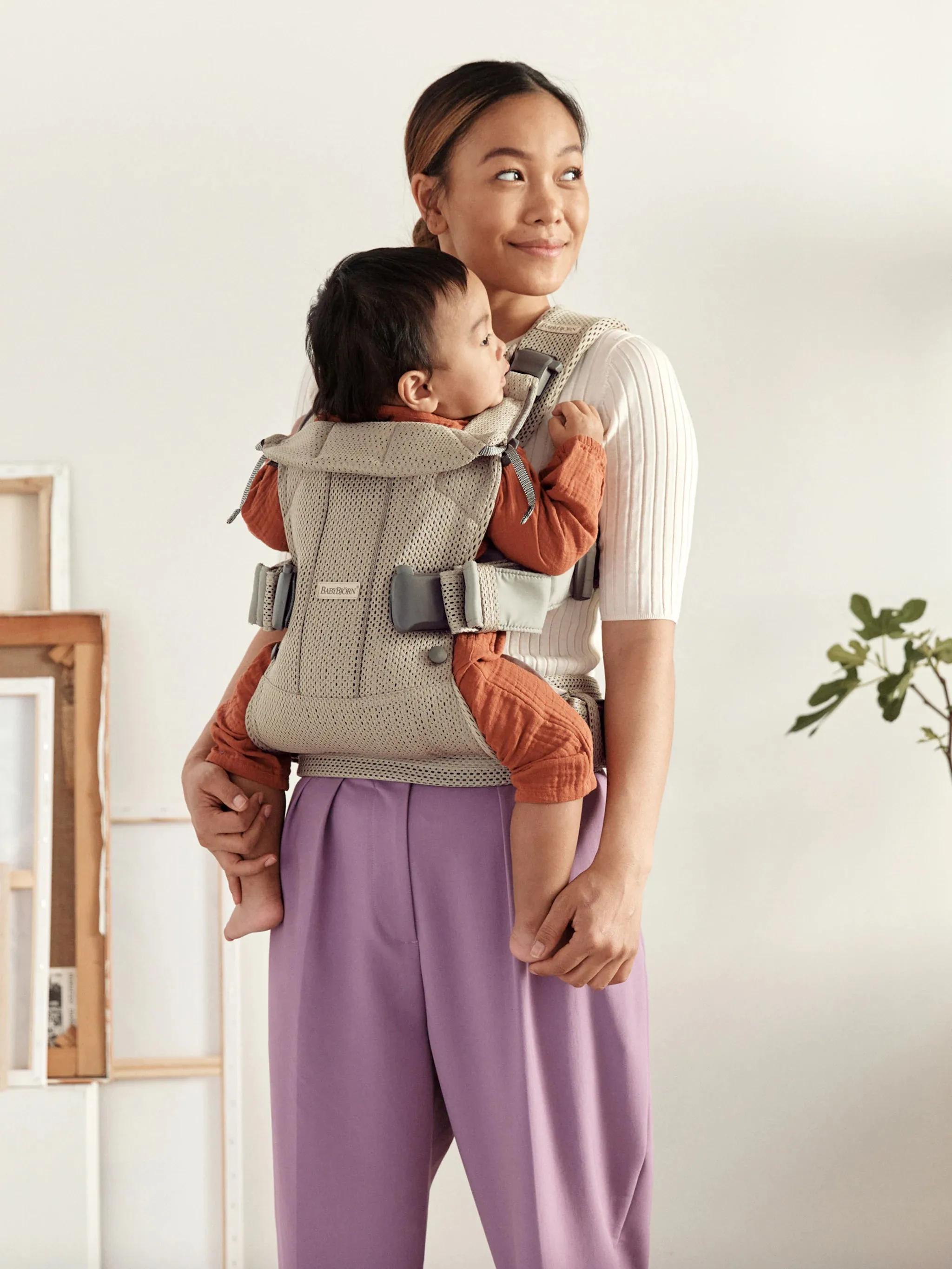 BabyBjorn Draagzak One Cotton 3D Mesh Grijs Beige