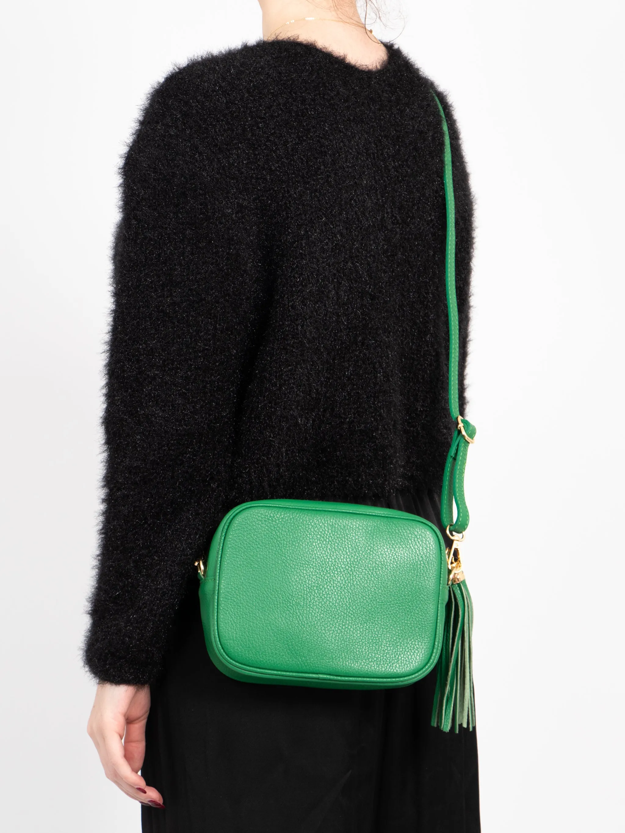 Beau - Italian Leather Crossbody Bag - Bright Green, Pebbled