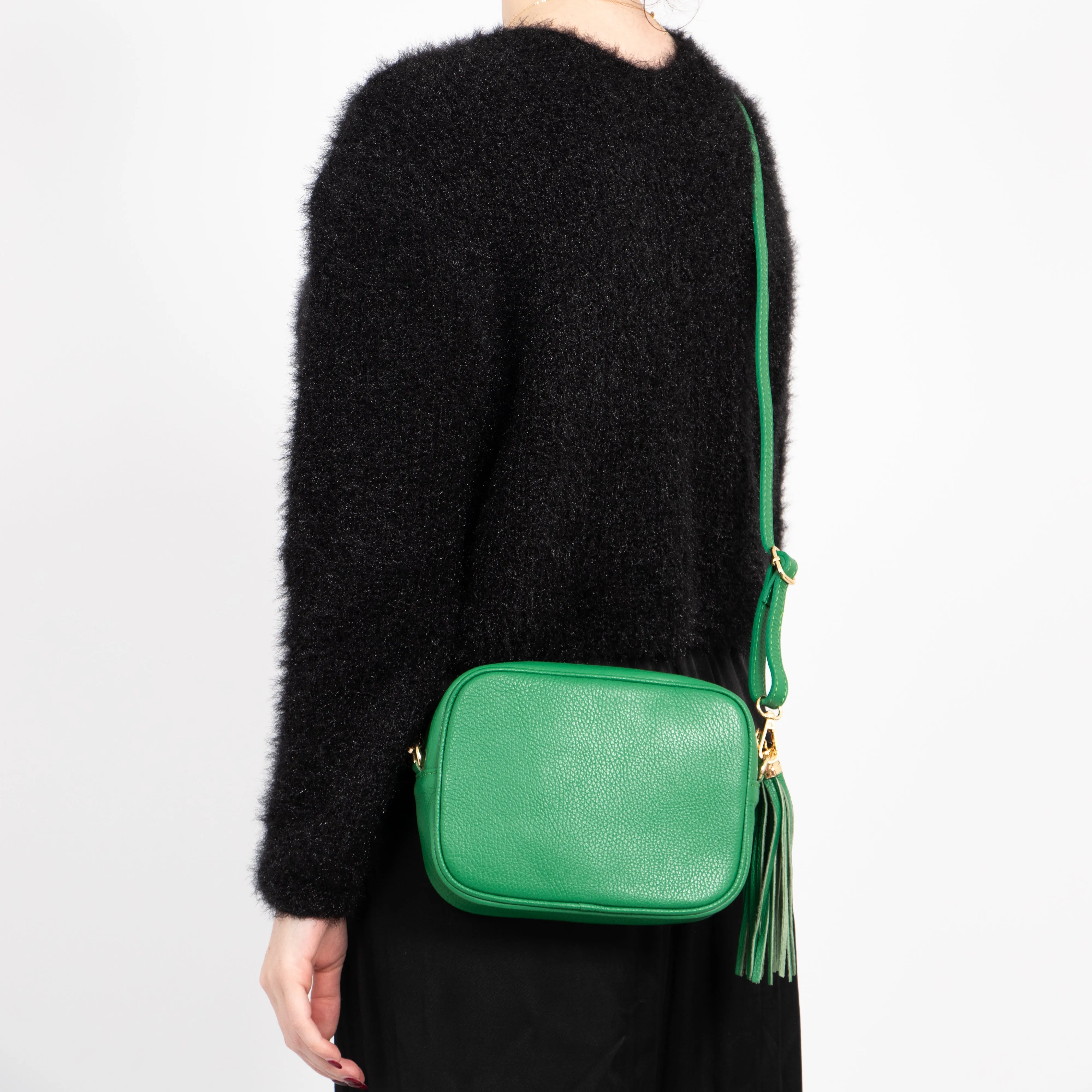 Beau - Italian Leather Crossbody Bag - Bright Green, Pebbled