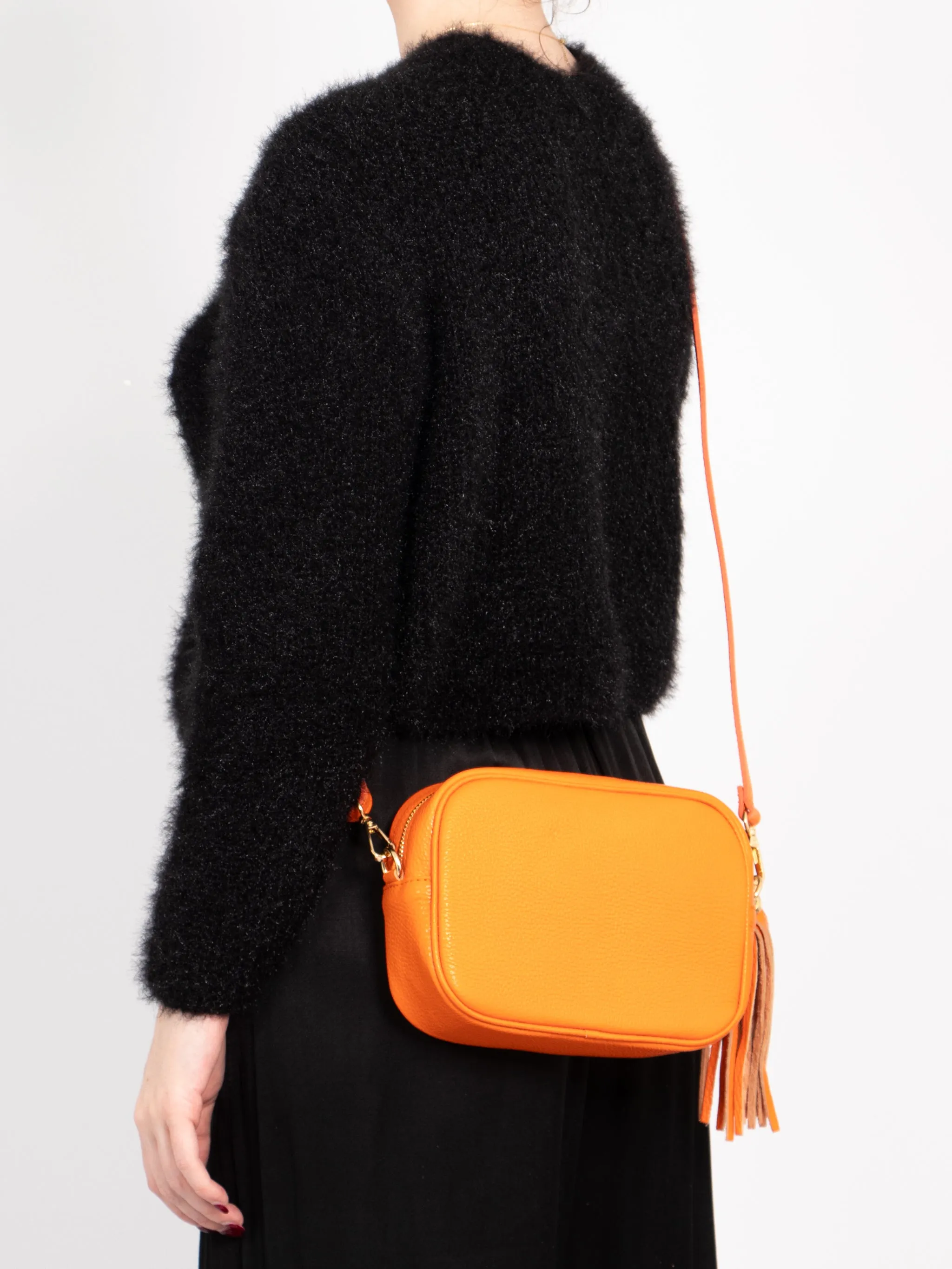 Beau - Italian Leather Crossbody Bag - Orange, Pebbled