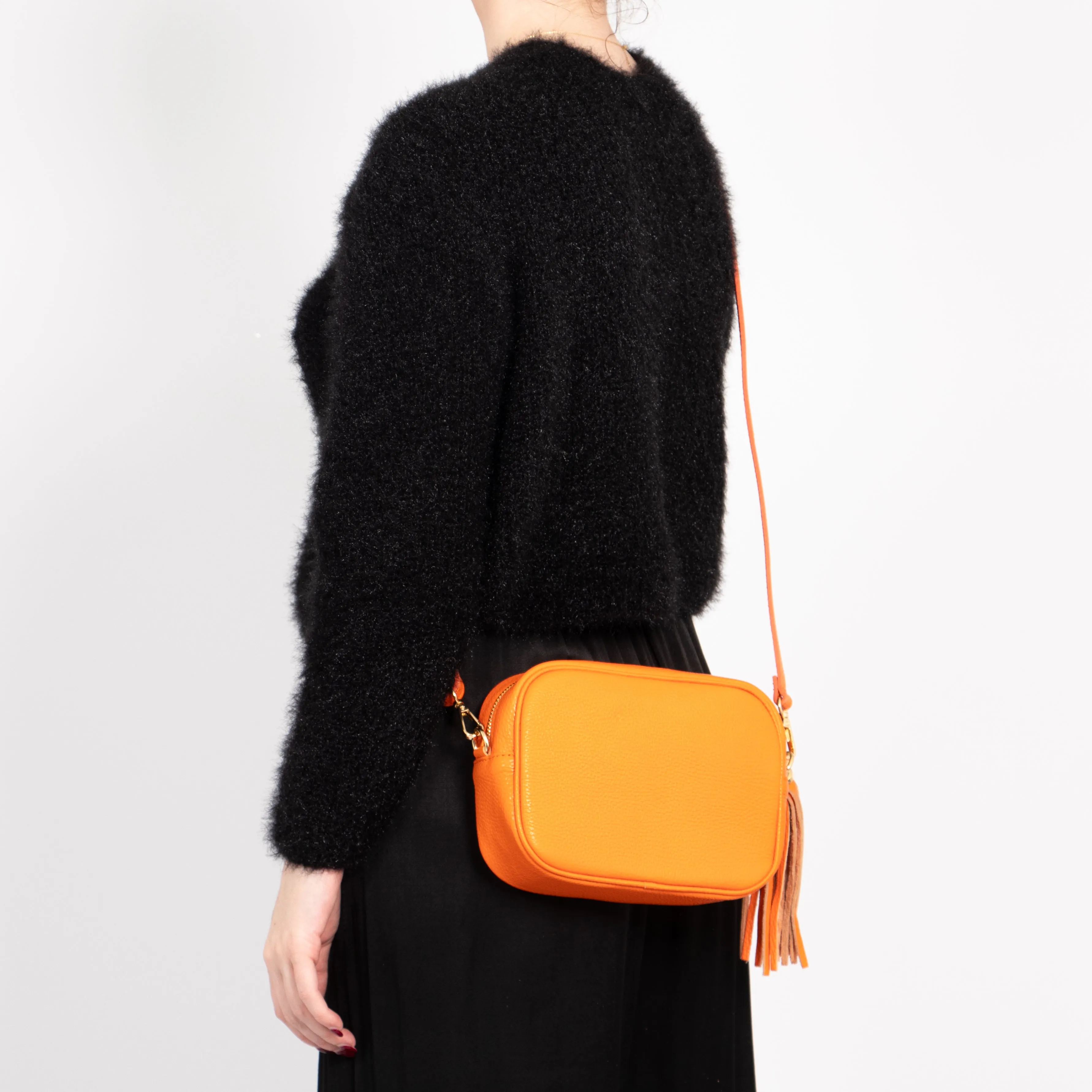 Beau - Italian Leather Crossbody Bag - Orange, Pebbled