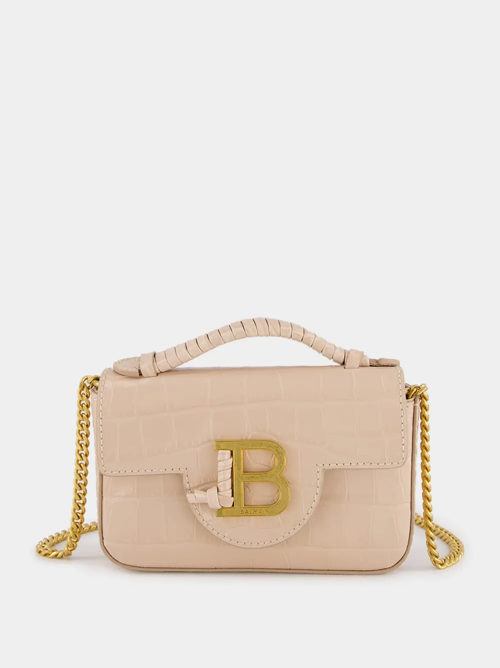 Beige B-Buzz 17 Mini Bag in Crocodile-Embossed Calfskin