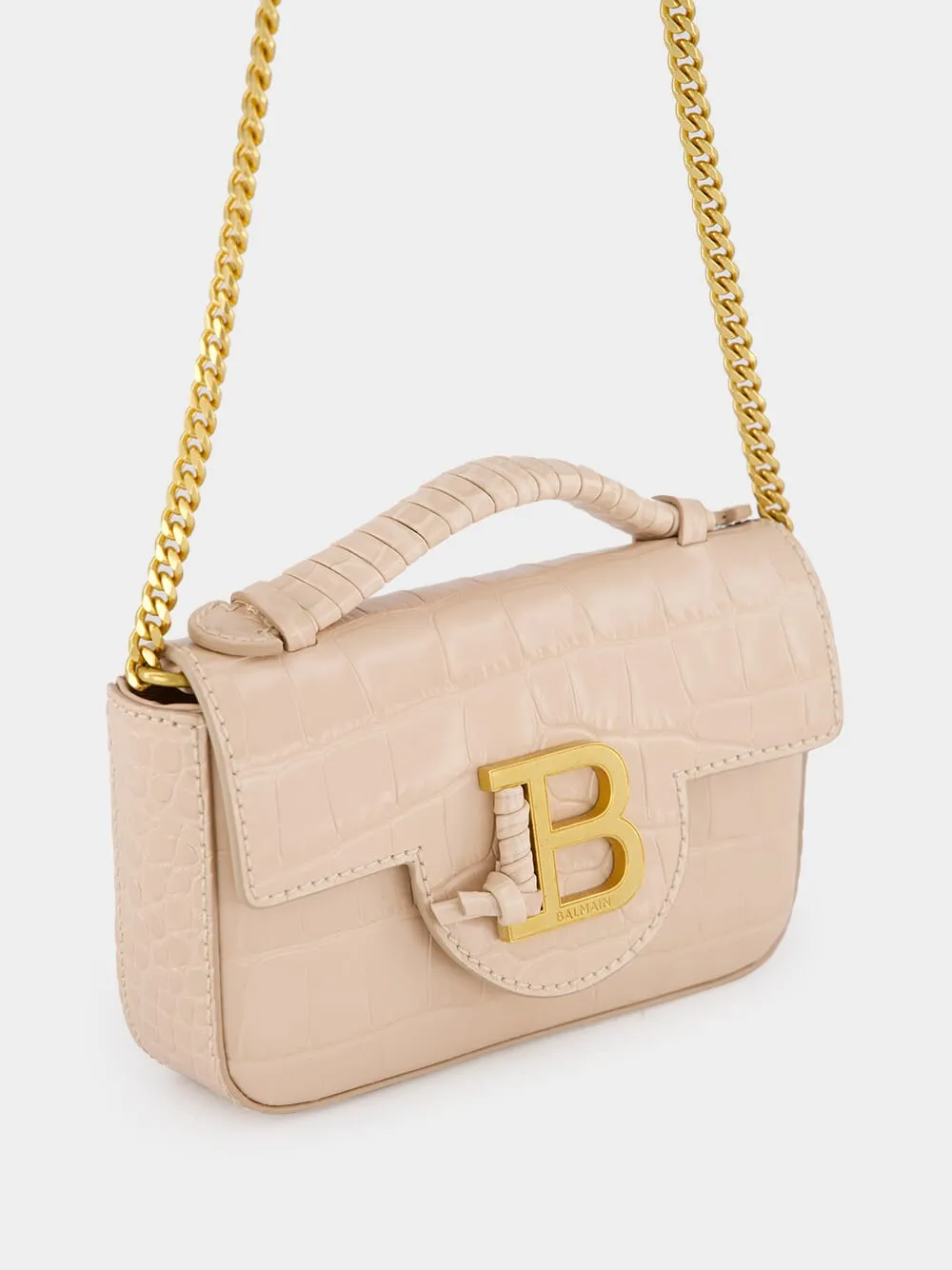 Beige B-Buzz 17 Mini Bag in Crocodile-Embossed Calfskin