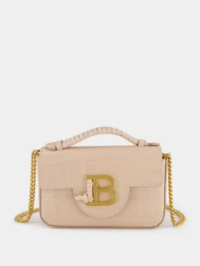 Beige B-Buzz 17 Mini Bag in Crocodile-Embossed Calfskin