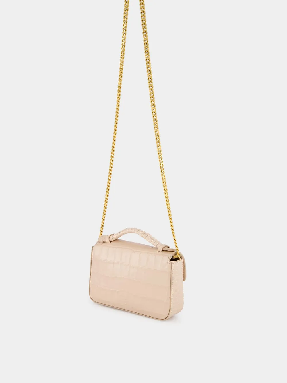 Beige B-Buzz 17 Mini Bag in Crocodile-Embossed Calfskin