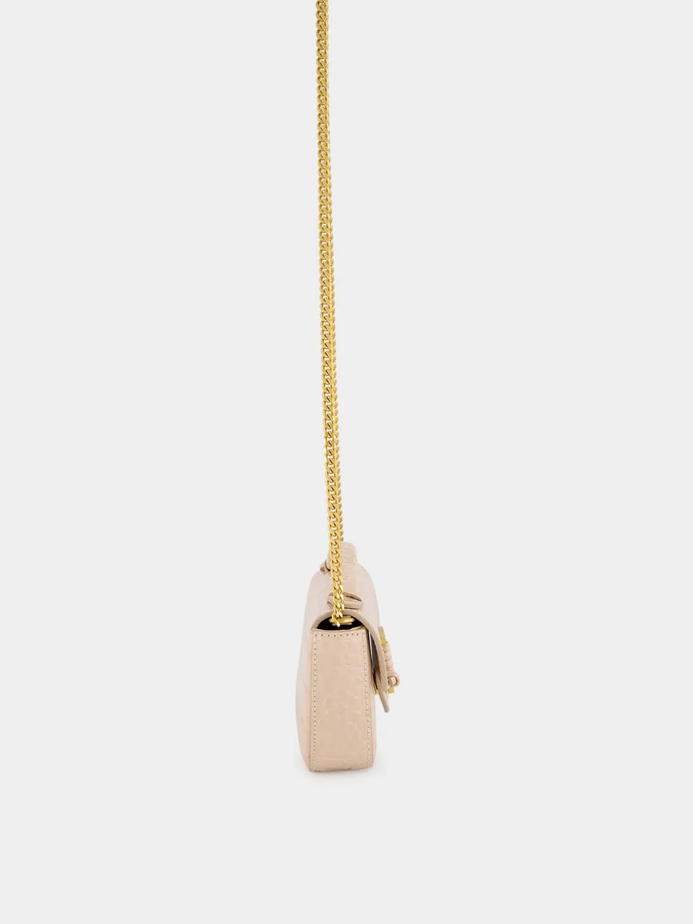 Beige B-Buzz 17 Mini Bag in Crocodile-Embossed Calfskin