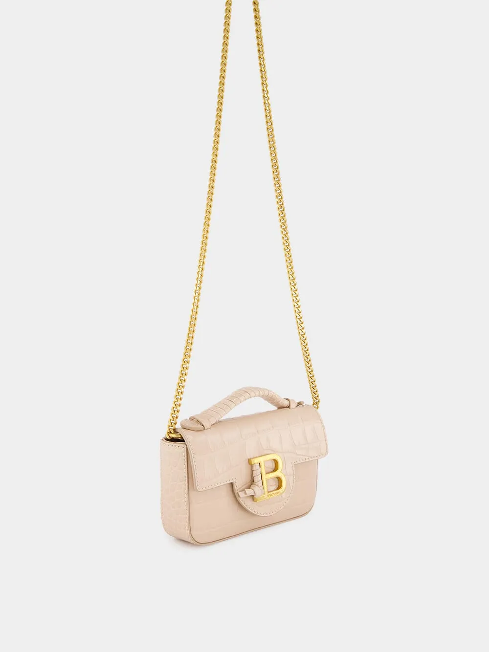 Beige B-Buzz 17 Mini Bag in Crocodile-Embossed Calfskin