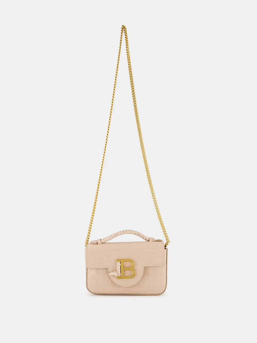 Beige B-Buzz 17 Mini Bag in Crocodile-Embossed Calfskin