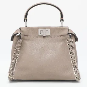 Beige Selleria Leather Mini Peekaboo Top Handle Bag