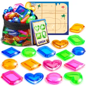 Bizzy-me 4-in-1 Diving Pool Toys, Underwater Seek and Find Gems Game Set Waterproof, Swiming Pool Toys for Kids with Mesh Bag, Water Toy Gifts for Summer Swim Dive Search Treasure Match Games