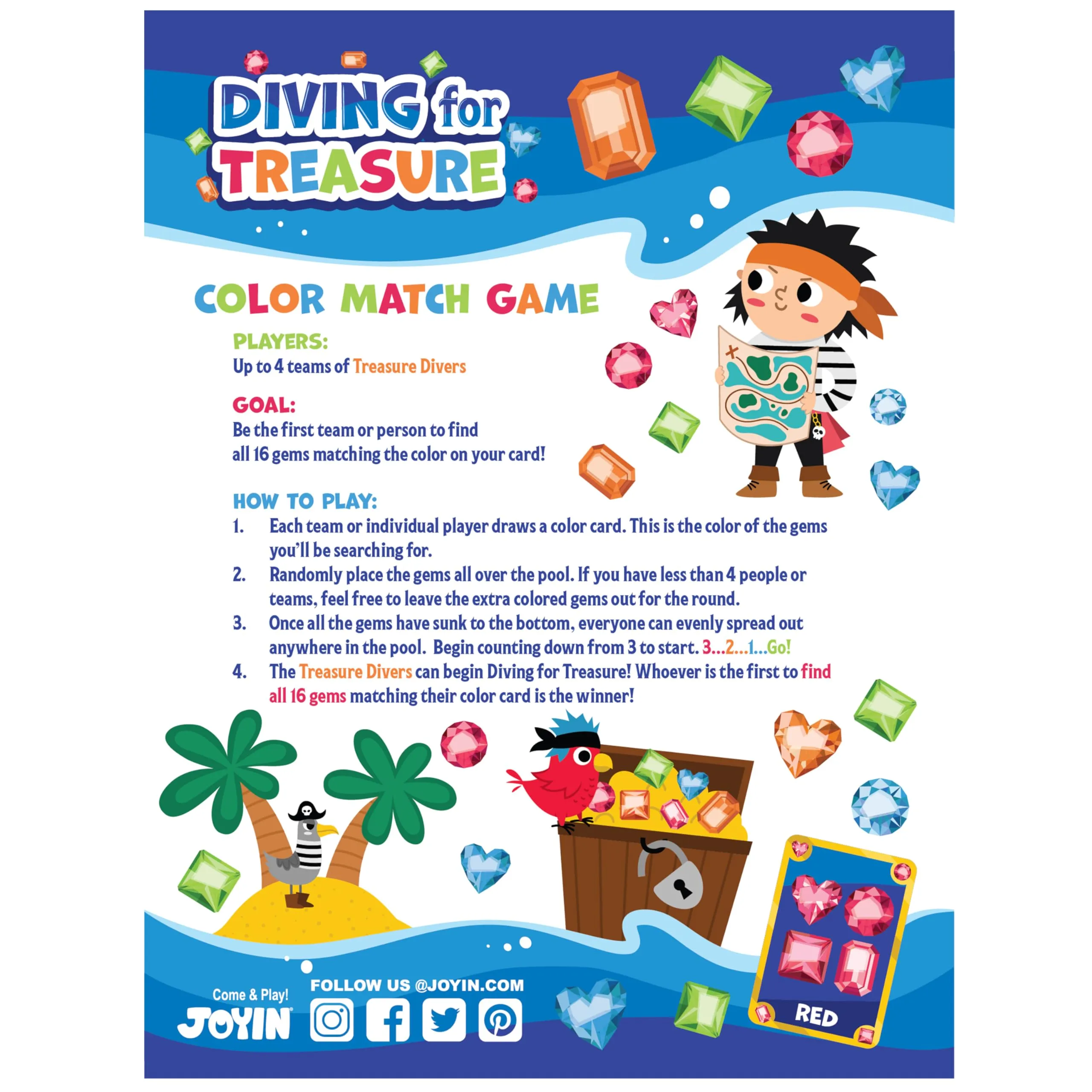 Bizzy-me 4-in-1 Diving Pool Toys, Underwater Seek and Find Gems Game Set Waterproof, Swiming Pool Toys for Kids with Mesh Bag, Water Toy Gifts for Summer Swim Dive Search Treasure Match Games