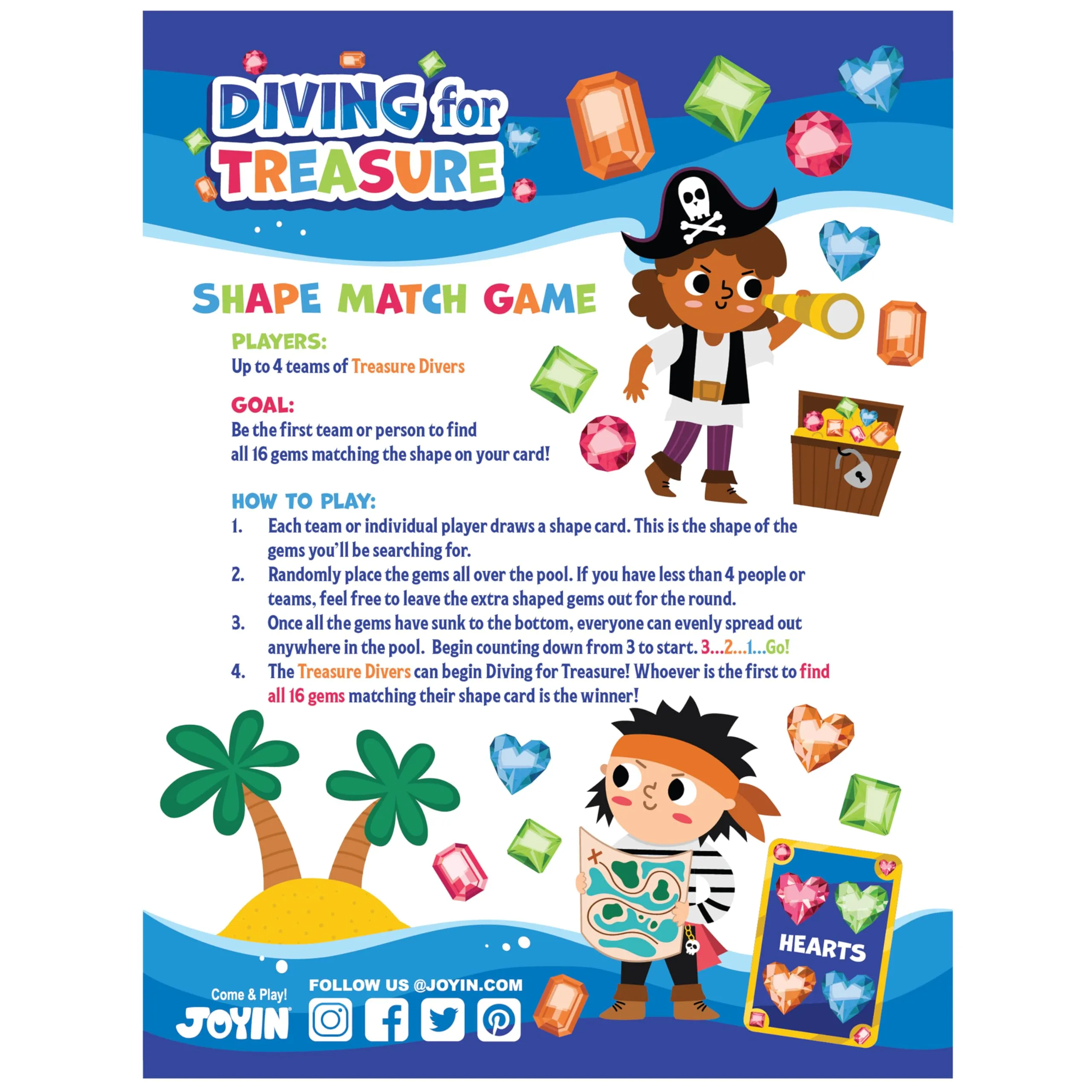 Bizzy-me 4-in-1 Diving Pool Toys, Underwater Seek and Find Gems Game Set Waterproof, Swiming Pool Toys for Kids with Mesh Bag, Water Toy Gifts for Summer Swim Dive Search Treasure Match Games