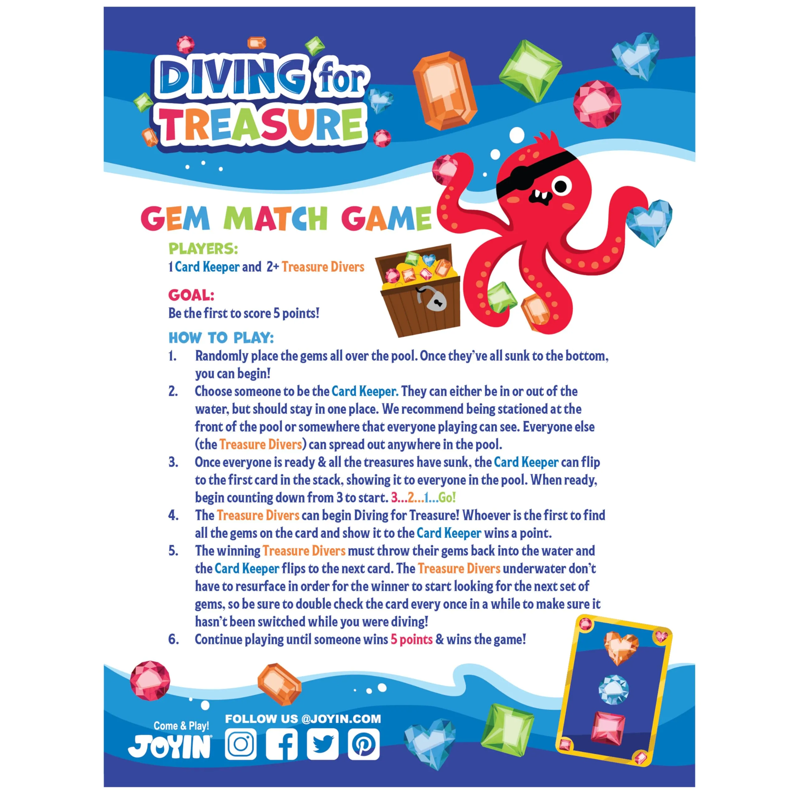 Bizzy-me 4-in-1 Diving Pool Toys, Underwater Seek and Find Gems Game Set Waterproof, Swiming Pool Toys for Kids with Mesh Bag, Water Toy Gifts for Summer Swim Dive Search Treasure Match Games