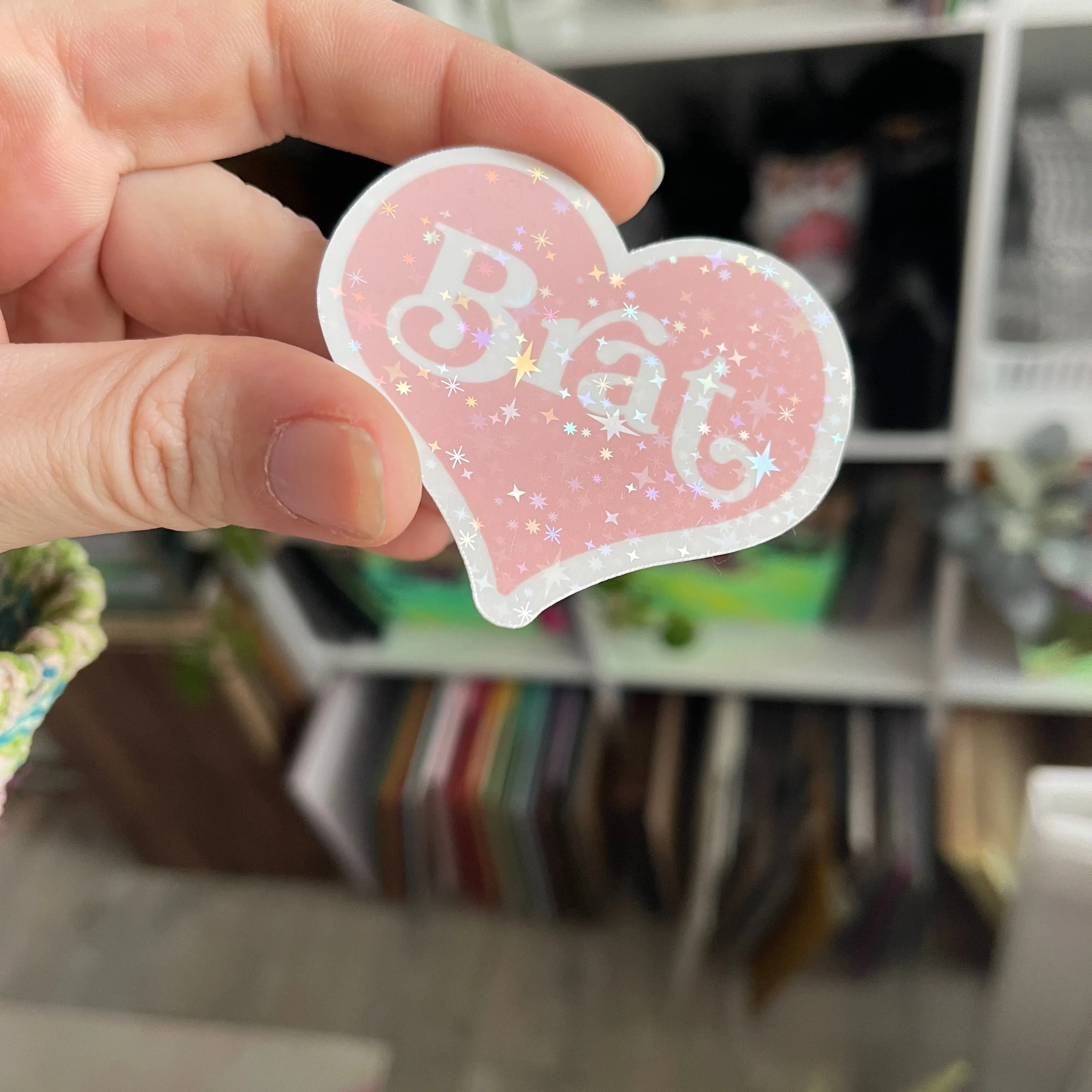 Brat Pink Sparkle Heart - Vinyl Sticker
