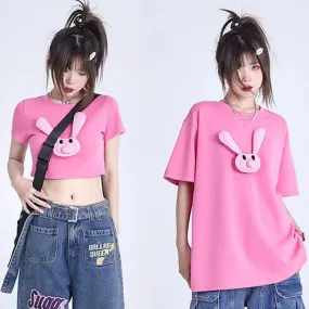 Cartoon 3D Bunny Round Neck T-Shirt