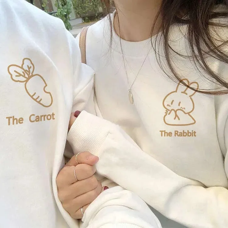 Cartoon Rabbit Carrot Girlfriend Boyfriend Couple Print Sweatshirt