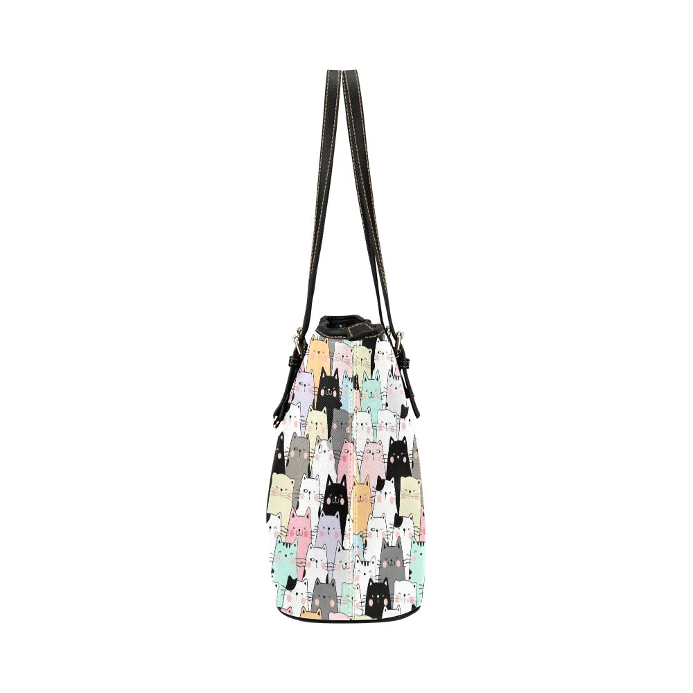 Cat Tote Bag Purse, Cute Kittens Print Handbag Women Vegan Leather Zip Top Small Large Designer Handmade Shoulder Work Ladies Bag