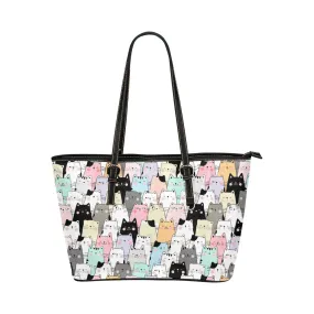 Cat Tote Bag Purse, Cute Kittens Print Handbag Women Vegan Leather Zip Top Small Large Designer Handmade Shoulder Work Ladies Bag