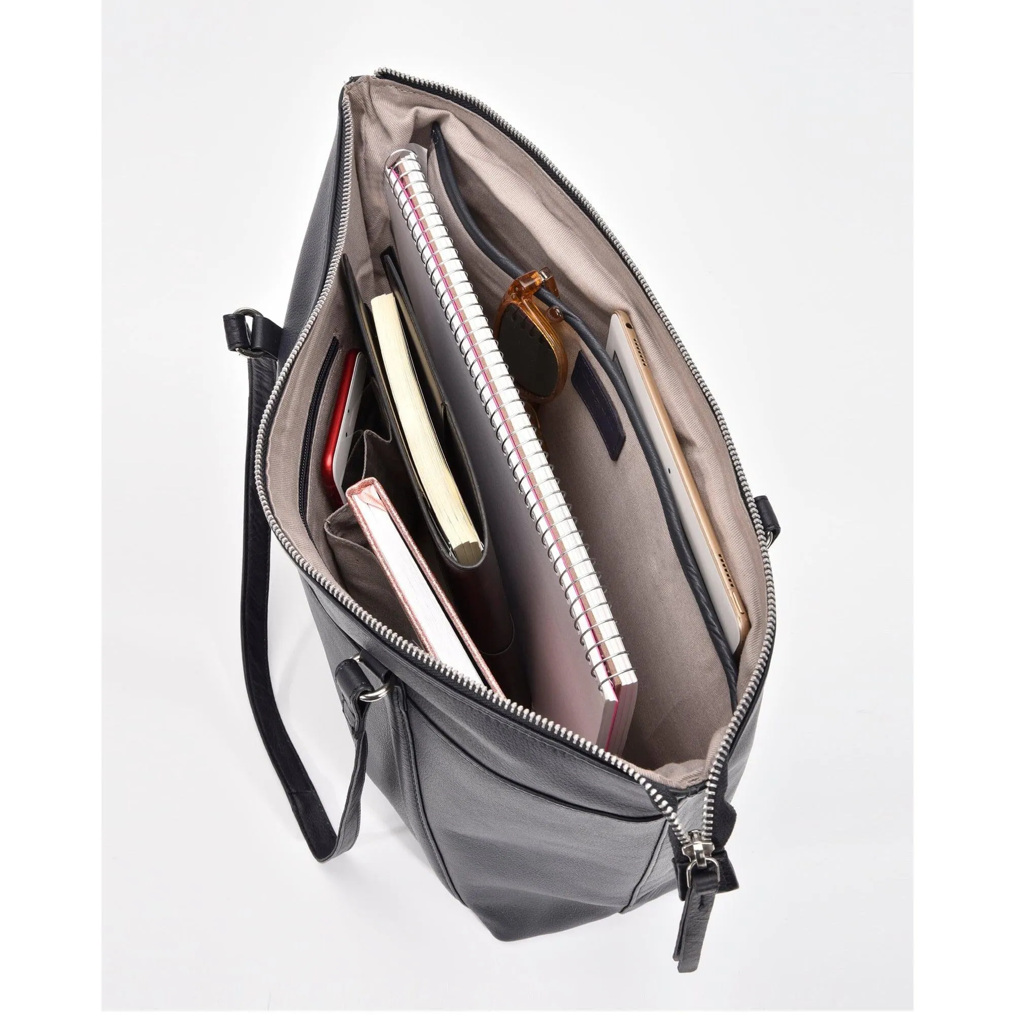 COBB & CO Montrose RFID Protective Leather Tote with Padded Sleeve