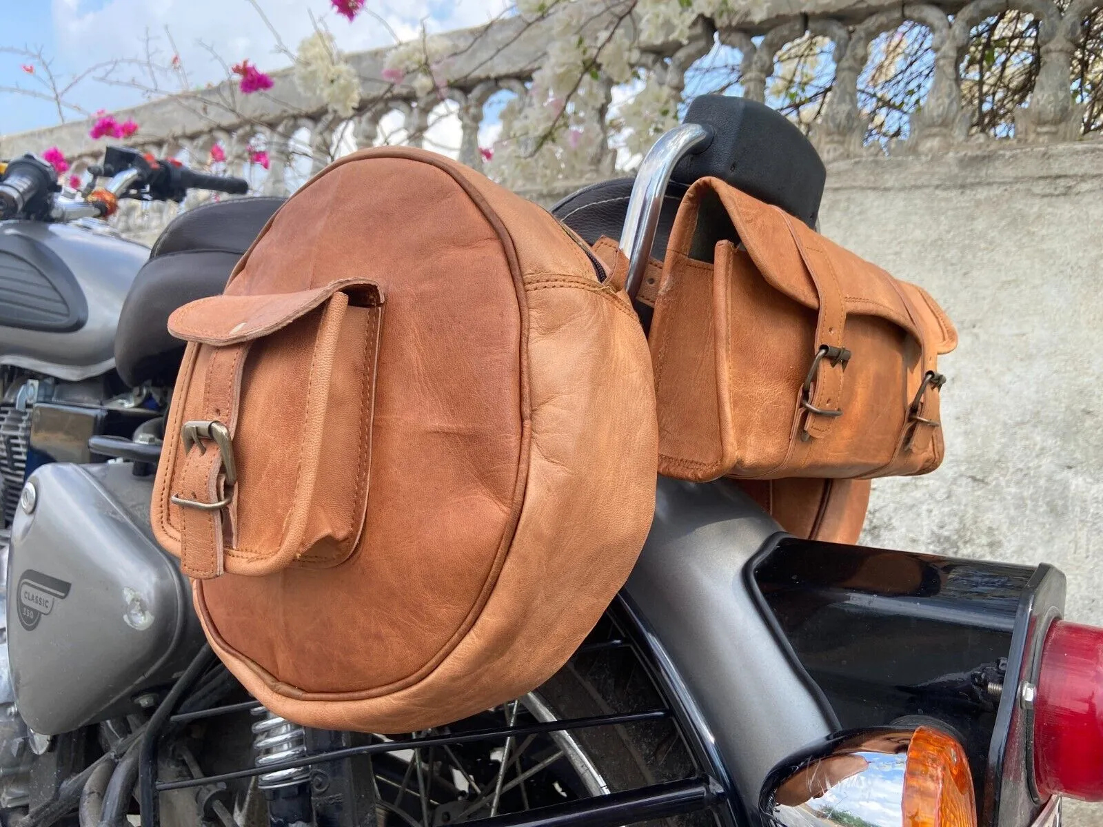 Combo Brown Leather Motorcycle Pannier Side Bag