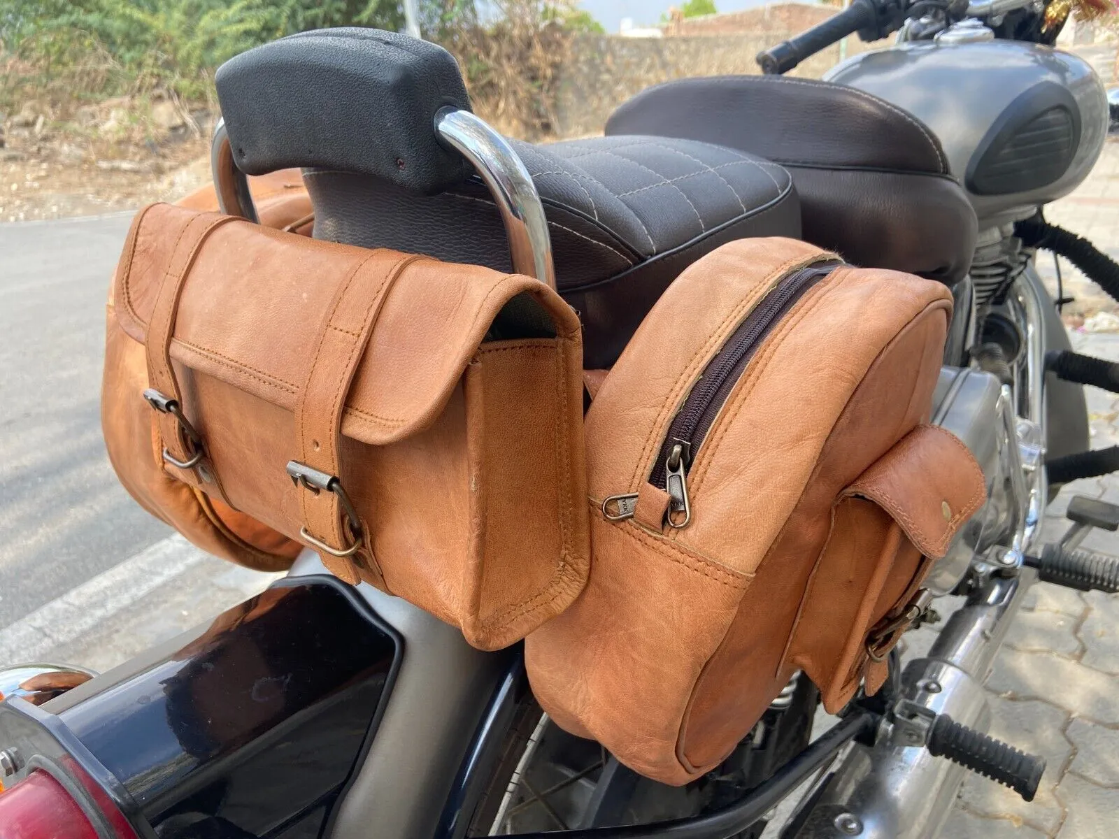 Combo Brown Leather Motorcycle Pannier Side Bag
