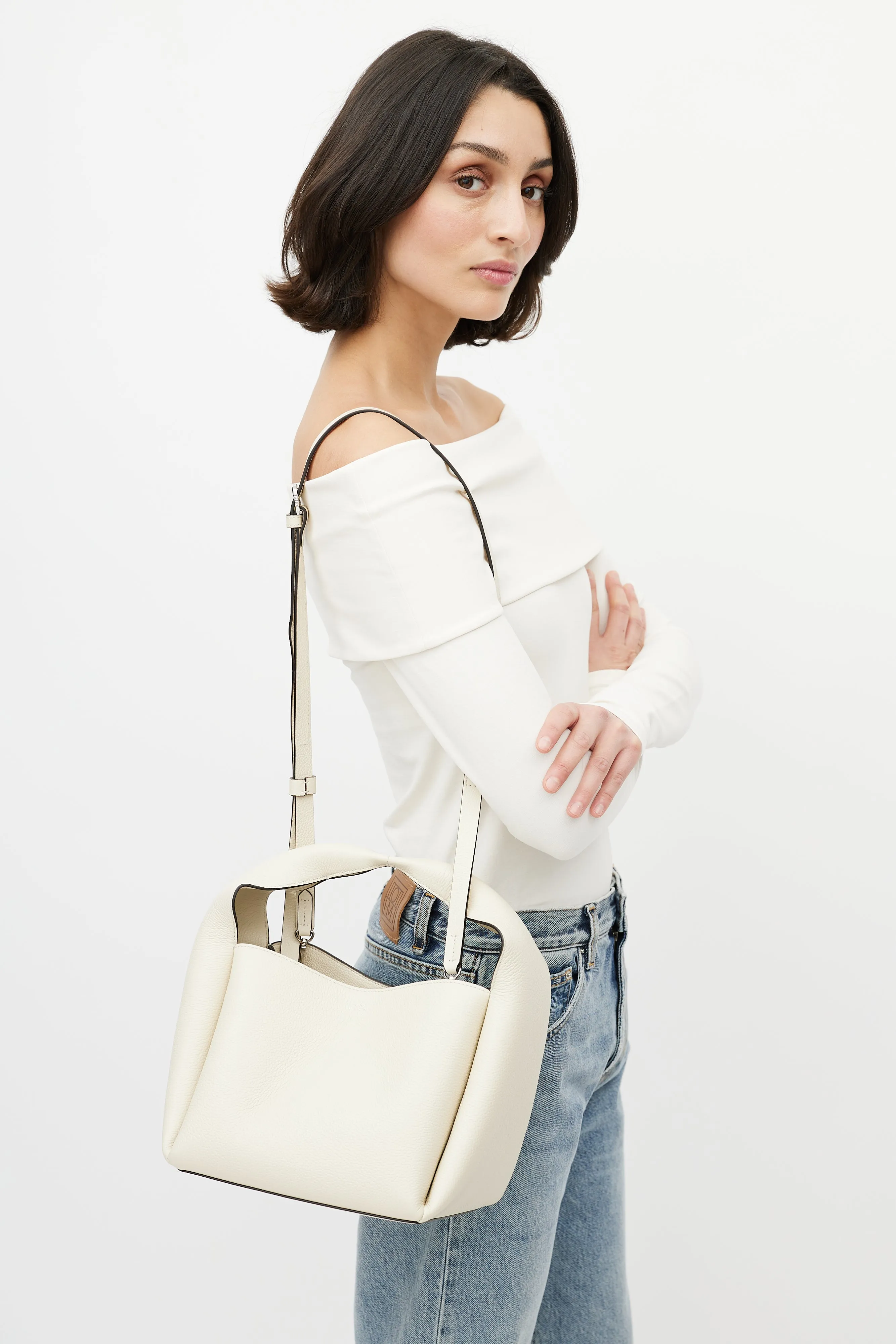 Cream Leather Bucket Bag
