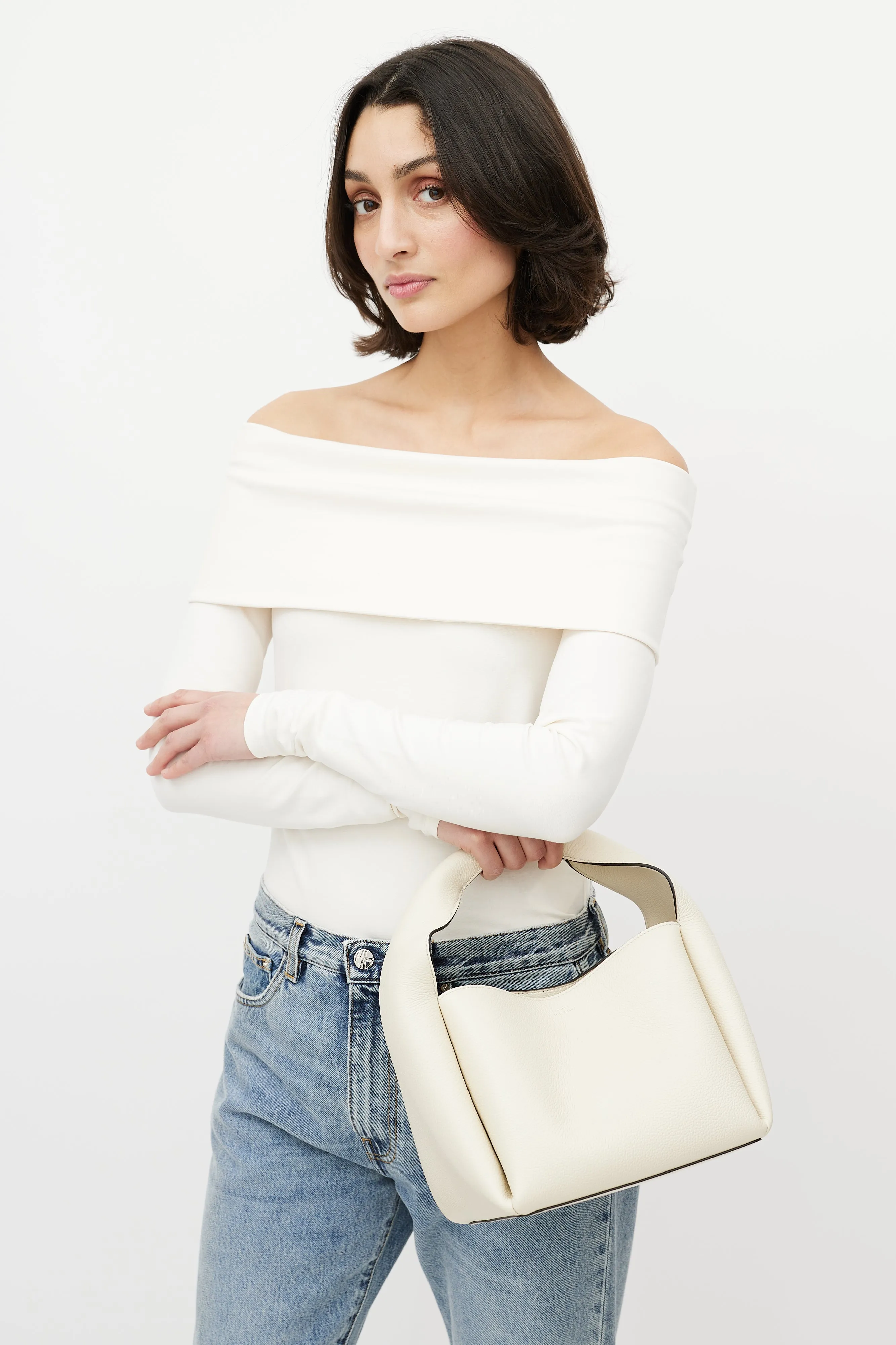Cream Leather Bucket Bag
