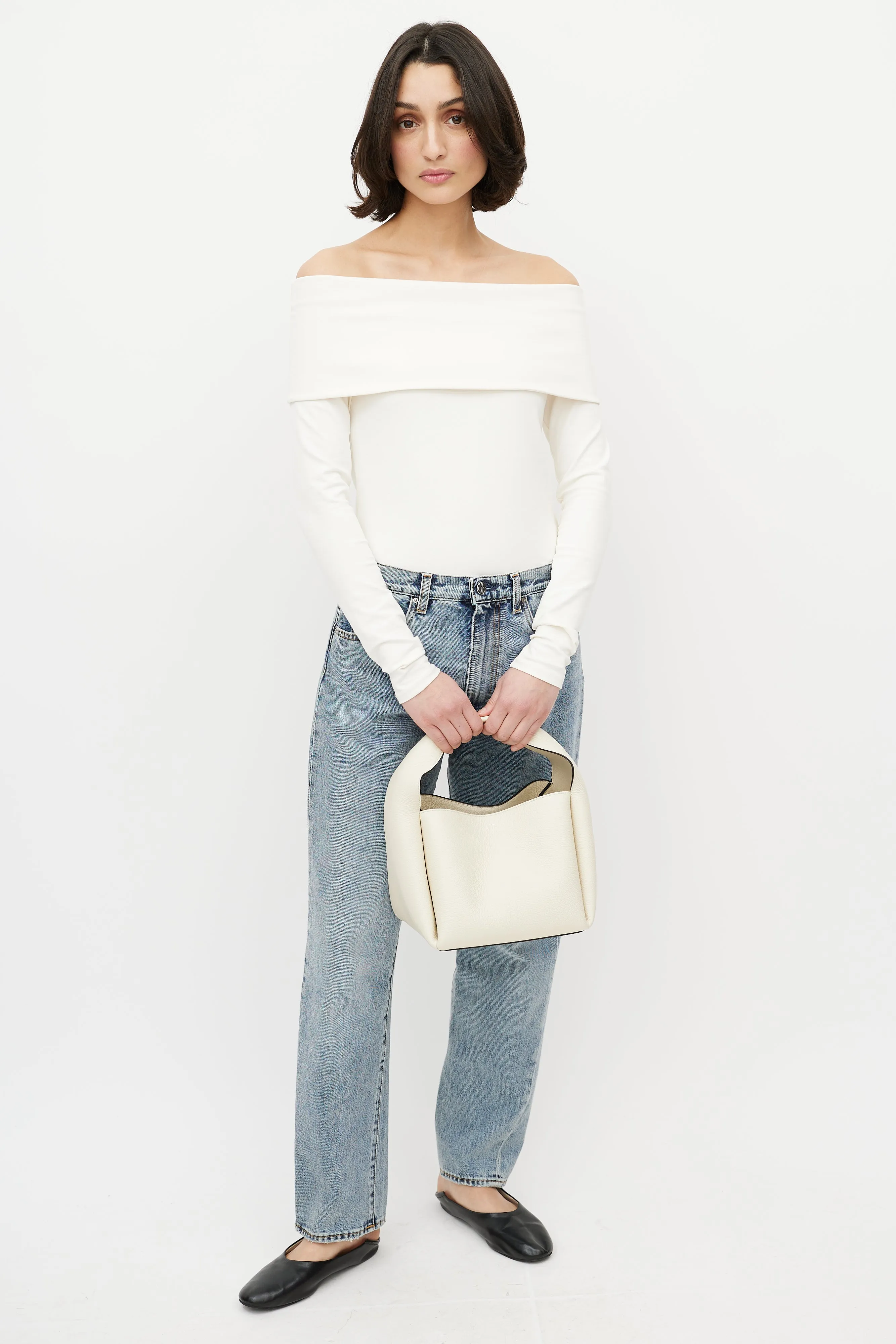 Cream Leather Bucket Bag