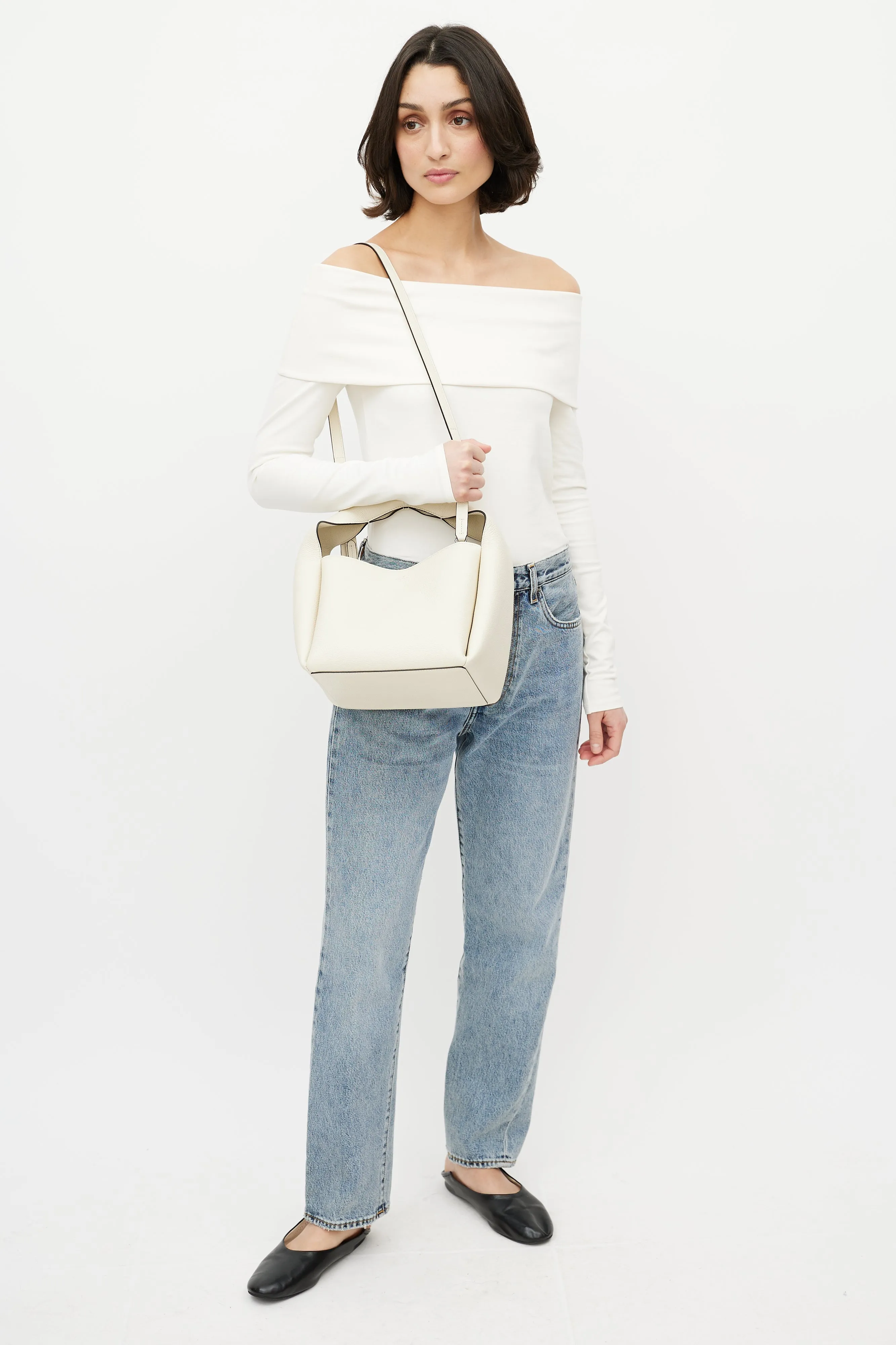 Cream Leather Bucket Bag