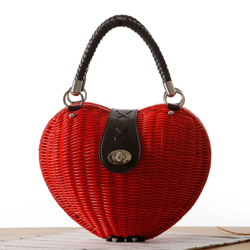 Designer Heart Shape Luxury Handmade Rattan Handbag