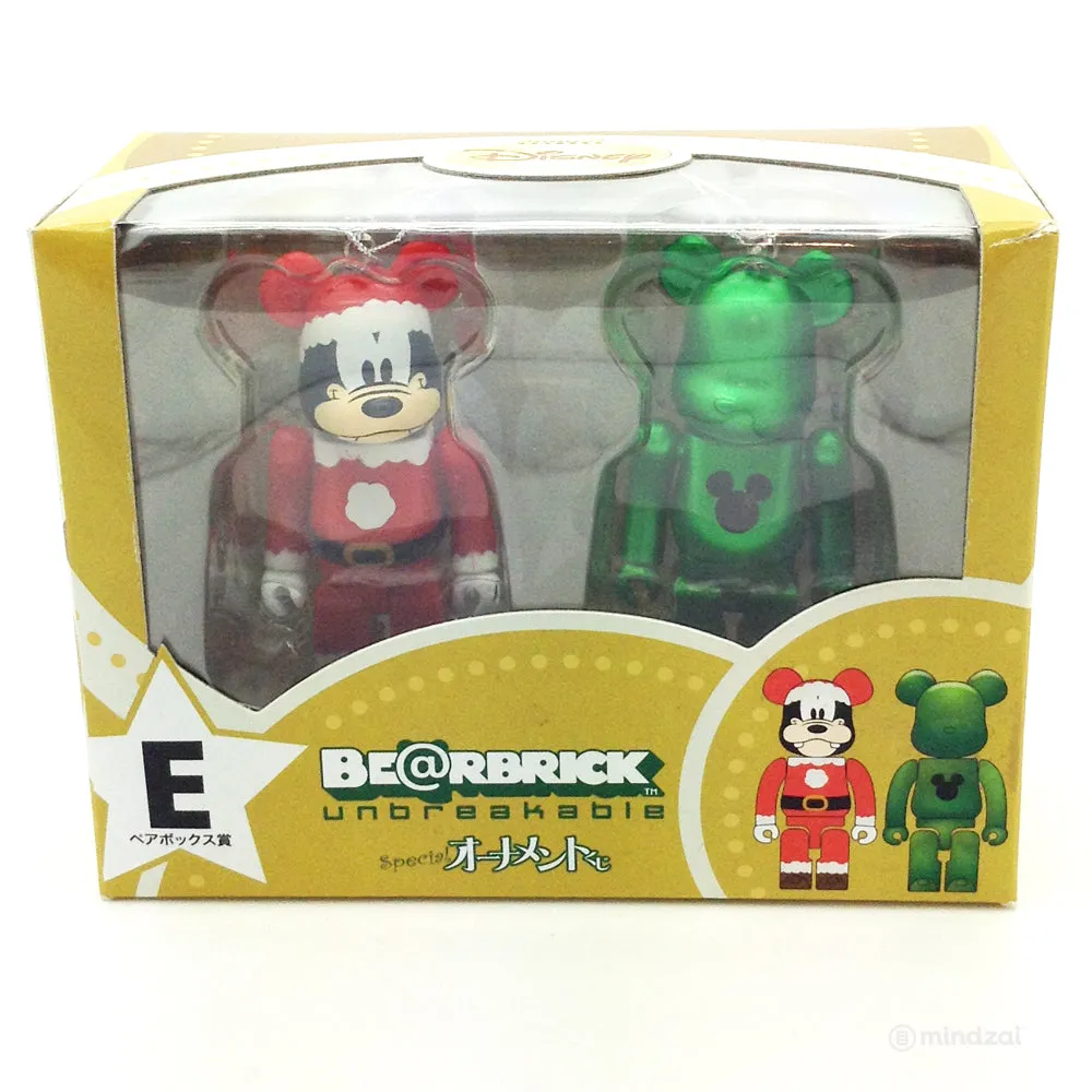 Disney Bearbrick Unbreakable - Happy Kuji E - Goofy Santa Suit and Mickey Logo Green Metallic Version (2 PK) 100% Size