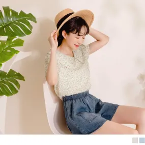 DOLL COLLAR PUFF SLEEVE FLORAL TOPS