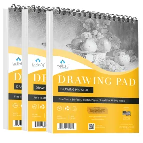 Drawing Paper Pad Set of 3 9 x 12 Inch - Each with 100 Sheets - Sketchbook for Dry Media