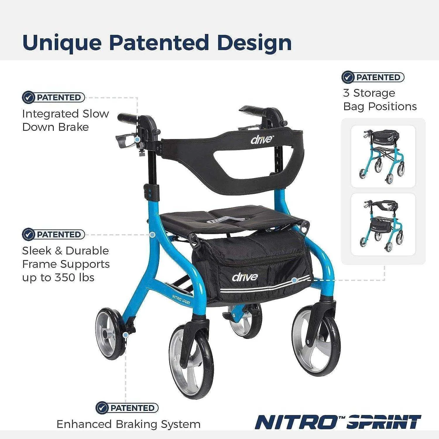 Drive Medical Nitro Sprint Rollator Rolling Walker