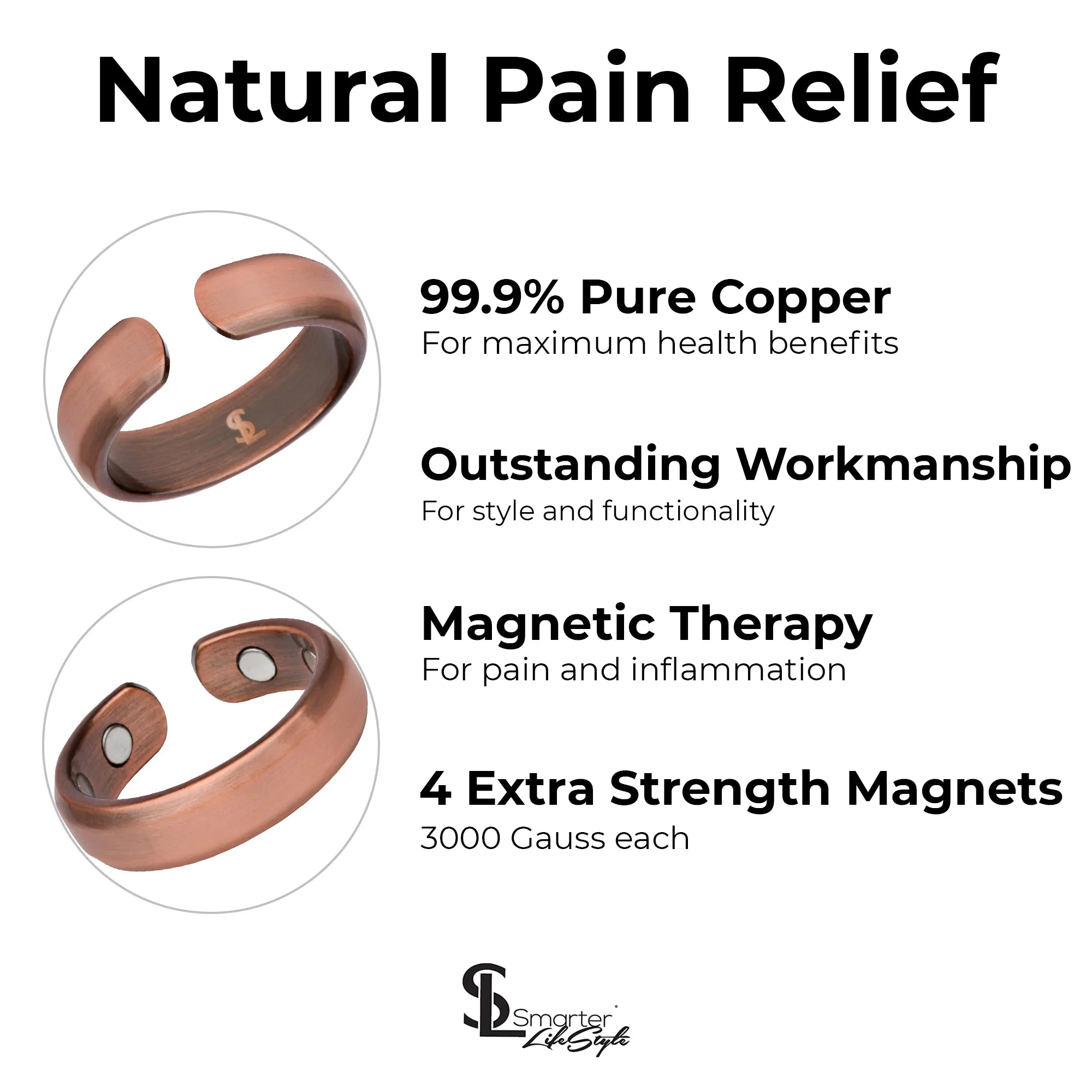 Elegant Pure Copper Magnetic Therapy Ring - Single Ring / Size 10