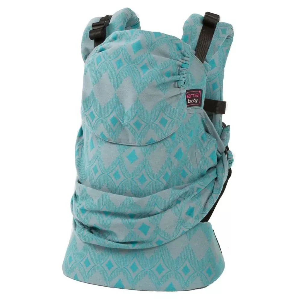Emeibaby Hybrid Wrap Conversion Baby Carrier - Full Ikat Bright Gray Turquoise